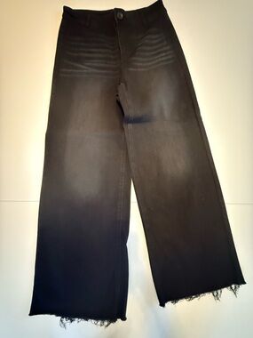 Oat New York Black Wide-Leg Jeans with Raw Frayed Hem